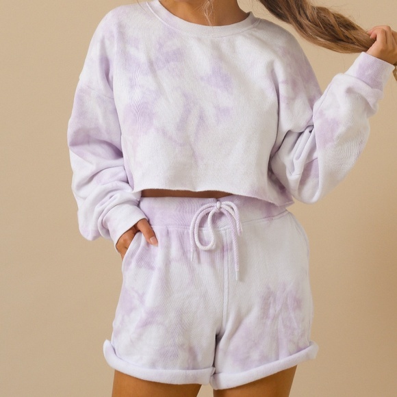 Lavender purple tie dye crop shorts - Picture 1 of 4